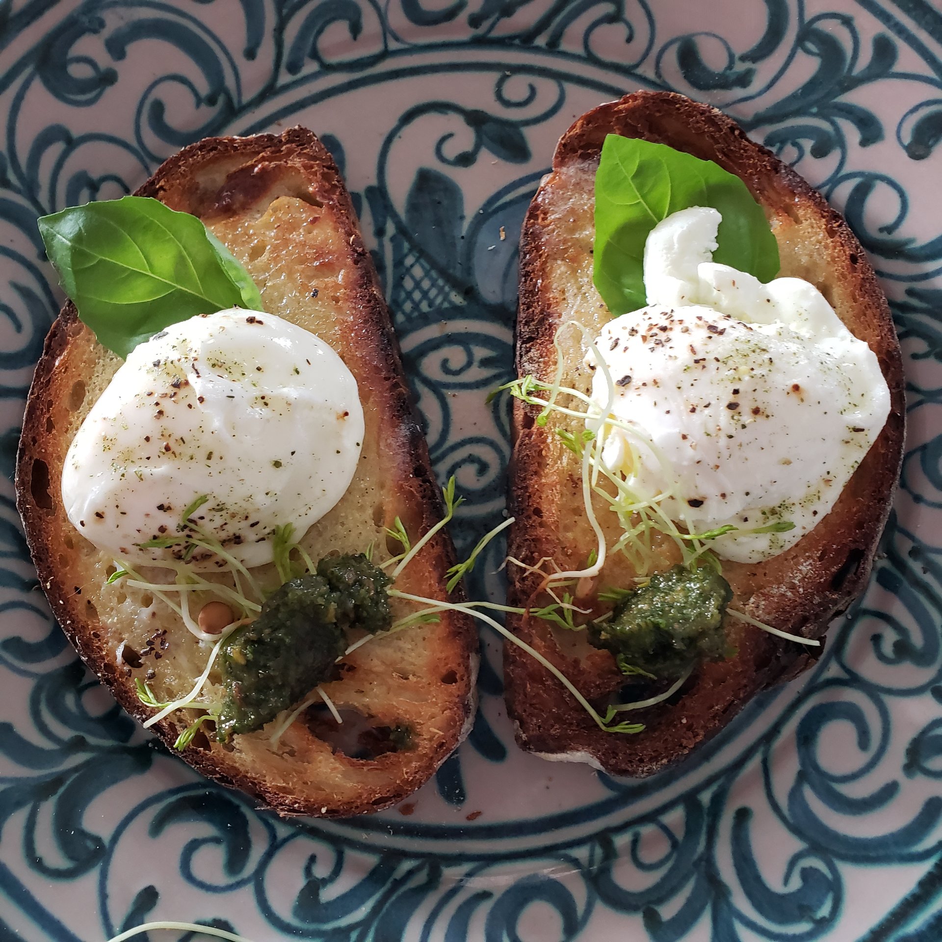 Poached eggs with garden herbs